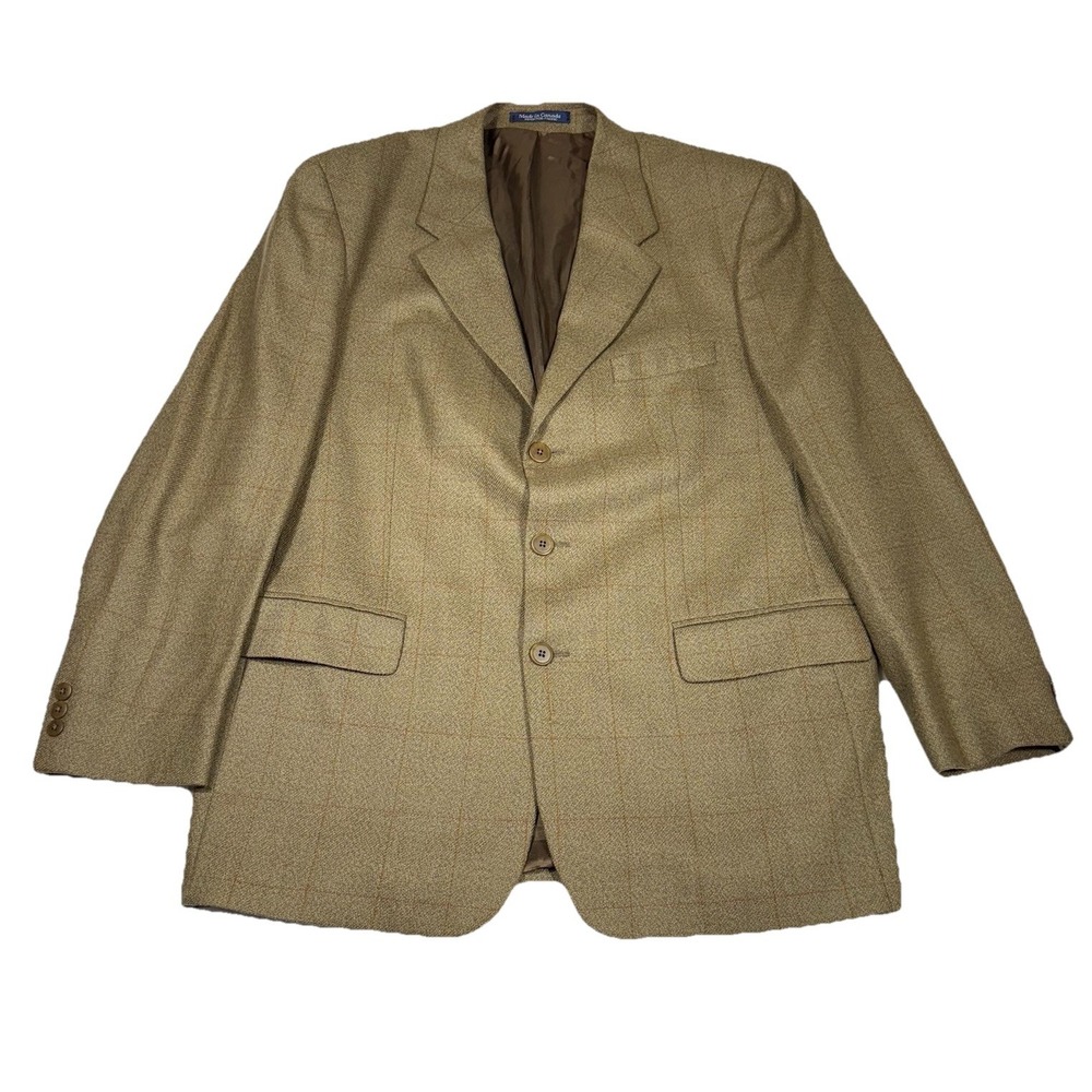 Jean-Paul Germain Men's Tan Brown Check Blazer 42R 100% Wool Excellent